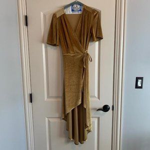 Lulu's Amour Golden Yellow Velvet Wrap Dress
